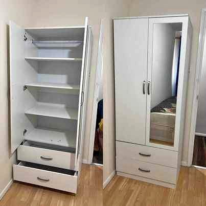 brand new 2 door wardrobe in white colour fully shelves