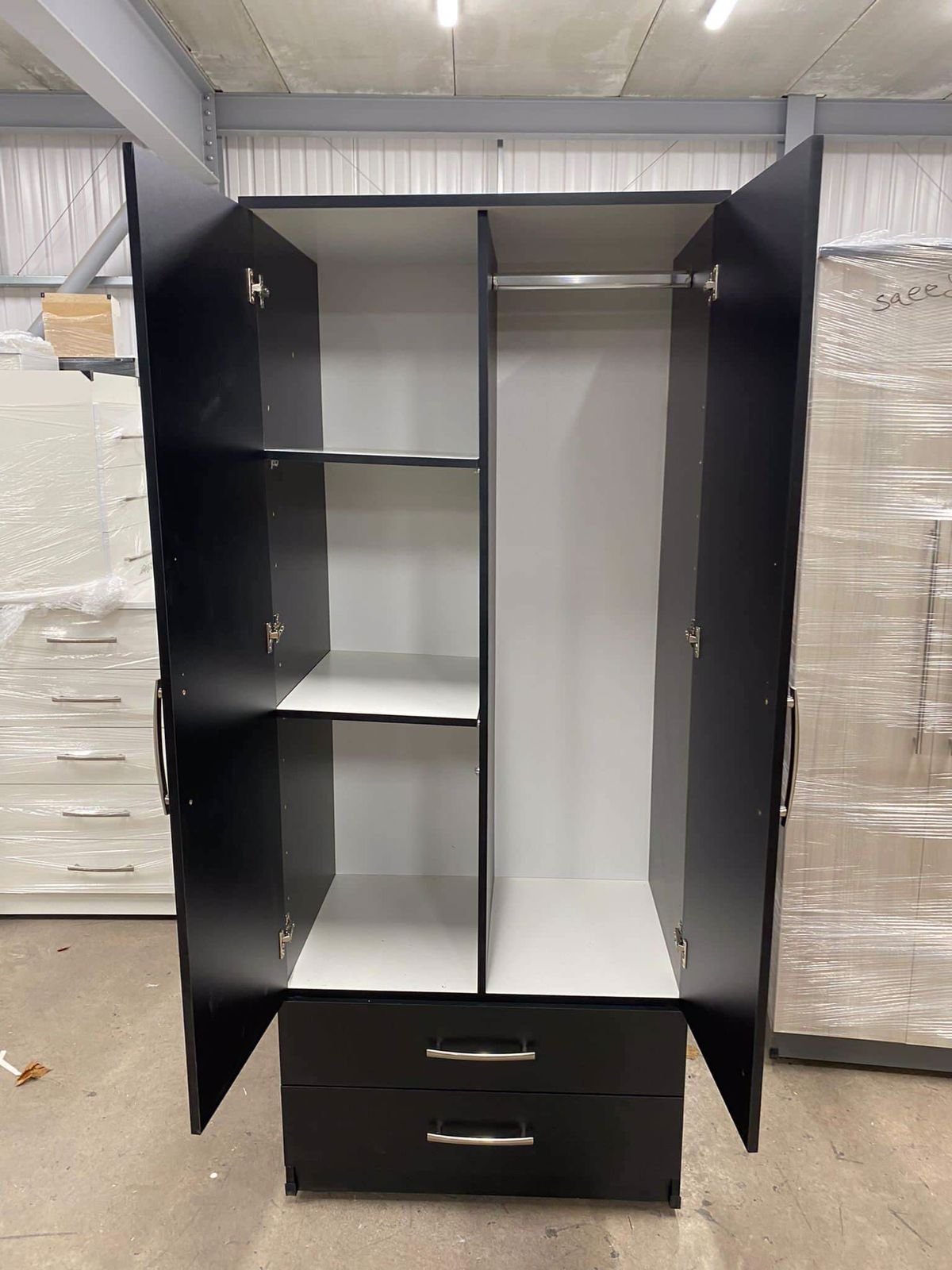 brand new 2 door wardrobe – fully assembled | mirror, shelves & drawer options