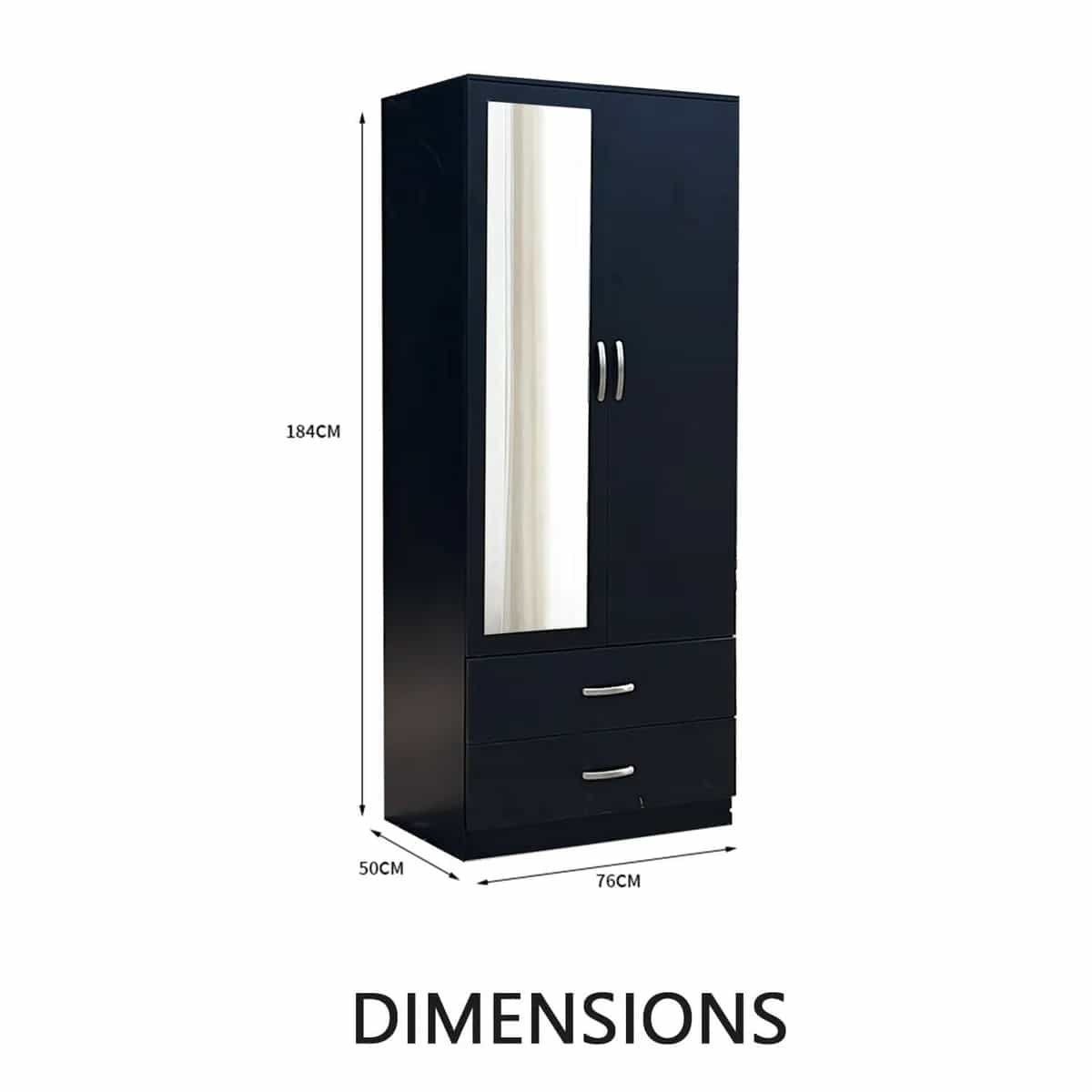 brand new 2 door wardrobe – fully assembled | mirror, shelves & drawer options