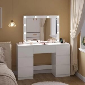 new premium hollywood makeup dressing table – gloss vanity with mirror & stool