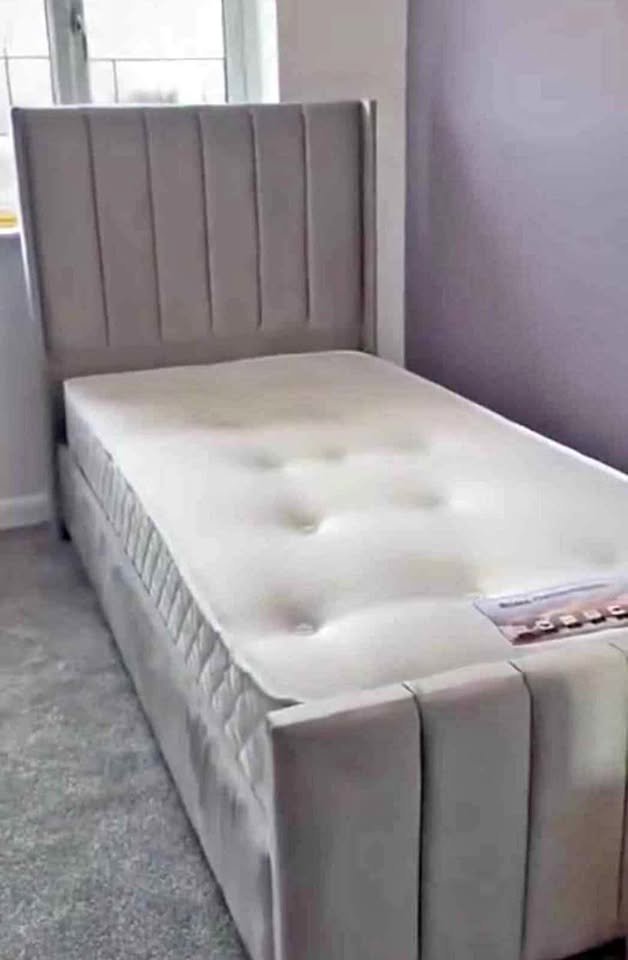 gio single wing bed – modern upholstered winged bed frame (uk standard size)