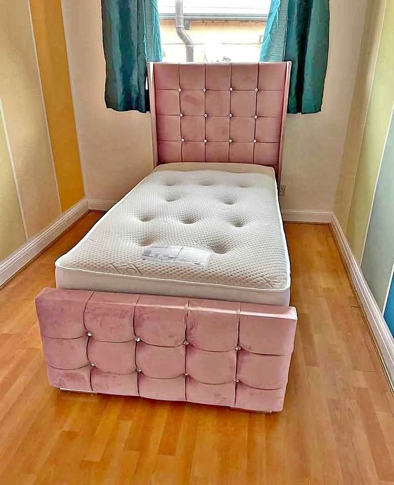 cube single size bed with mattress – modern box design divan bed set (uk standard size)