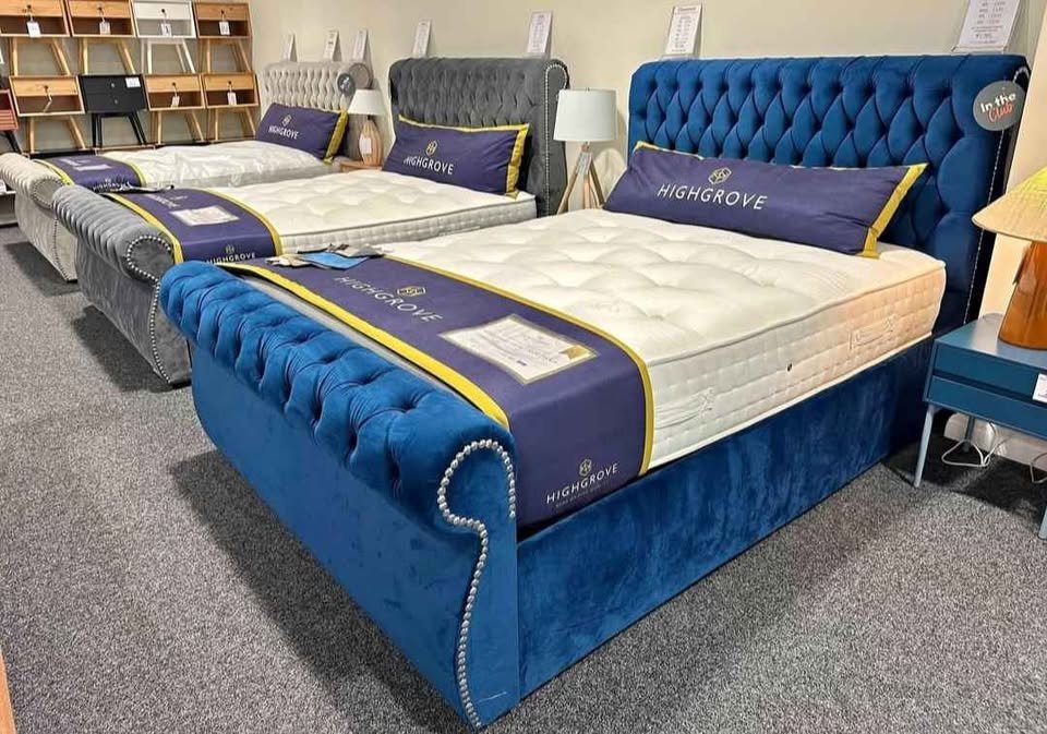 king size sleigh bed frame – premium curved upholstered bed (uk king size)