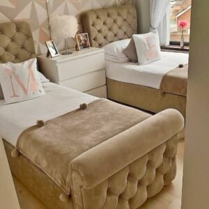 single sleigh bed frame – classic curved design upholstered bed (uk single size)