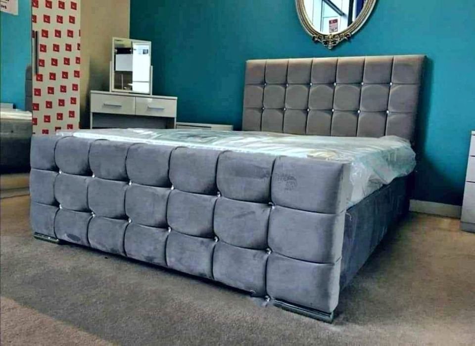 cube king size bed with mattress – modern box design luxury divan bed set (uk standard size)