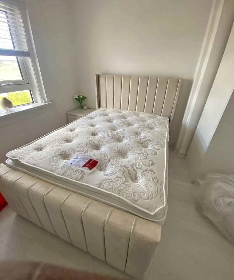 gio double wing bed – modern upholstered winged bed frame (uk double size)