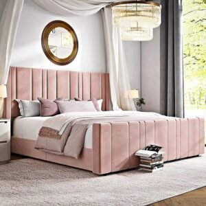 super king panel wing bed – luxury upholstered winged bed frame (uk super king size)