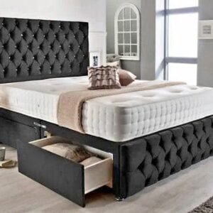 florida double bed with mattress – modern panel style divan bed set (uk standard size)