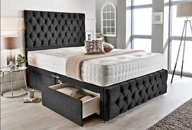 florida double bed with mattress – modern panel style divan bed set (uk standard size)