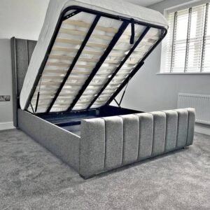 king size panel wing bed – luxury upholstered winged bed frame (uk king size)