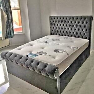 double sleigh bed frame – elegant curved upholstered bed (uk double size)
