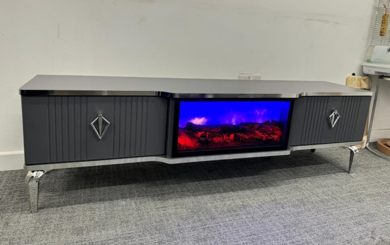 modern living room tv unit with fireplace
