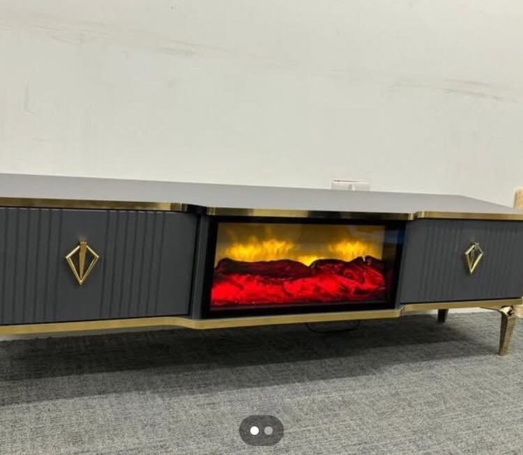 brand modern tv unit with built in fireplace