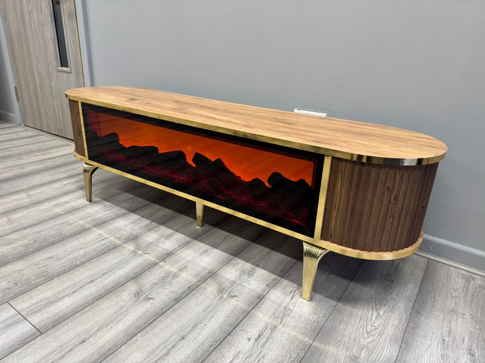 brand modern tv unit with built in fireplace