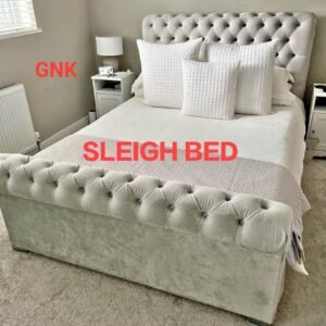 gnk royal sleigh bed – luxury upholstered curved bed frame (uk standard sizes)