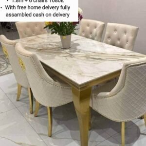 designer marble & gold dining suite with diamond quilted chairs