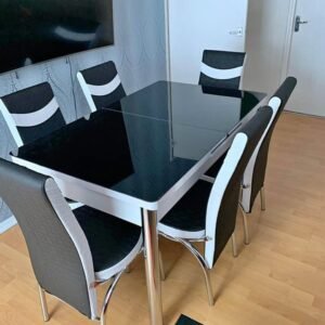 brand new luxury black glass dining table with 6 chairs