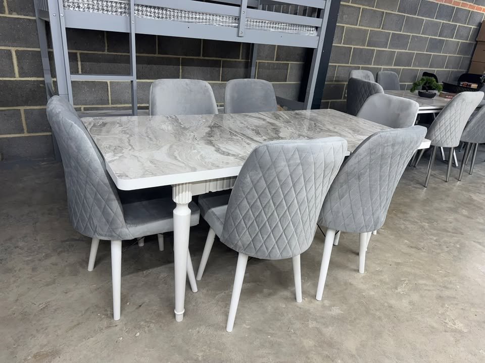 brand new luxury black glass dining table with 6 chairs