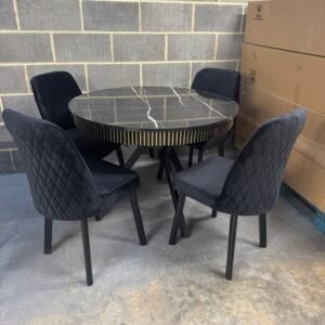 🟦 luxury round marble dining table with 4 chairs – modern uk style