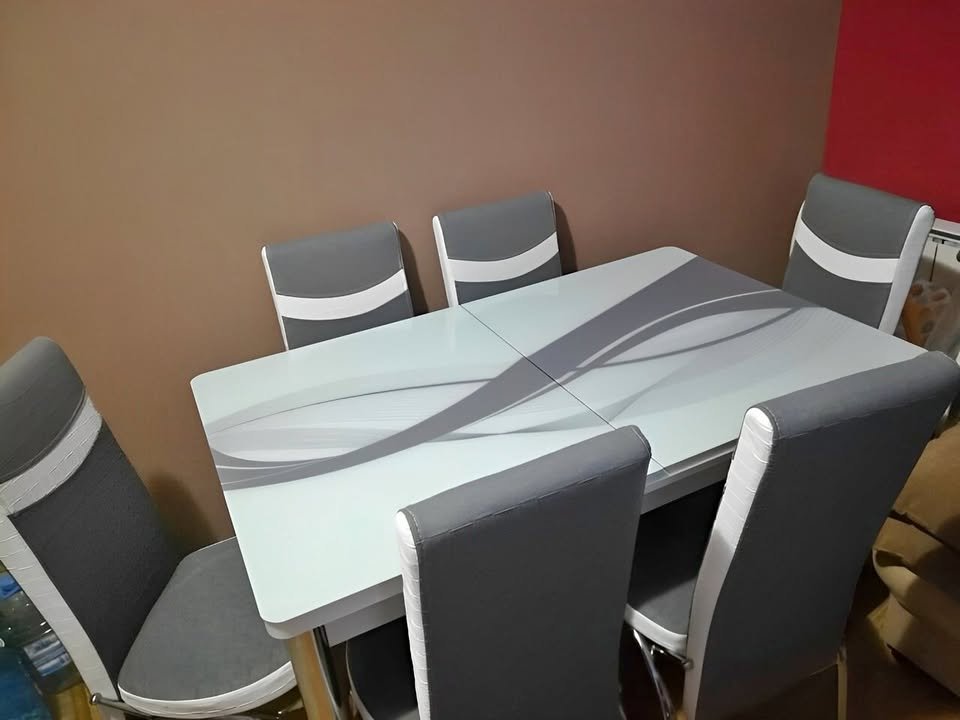 brand new luxury black glass dining table with 6 chairs