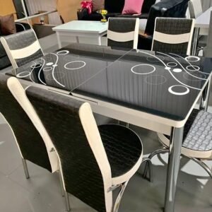 contemporary 6 seater glass dining set – black & white style