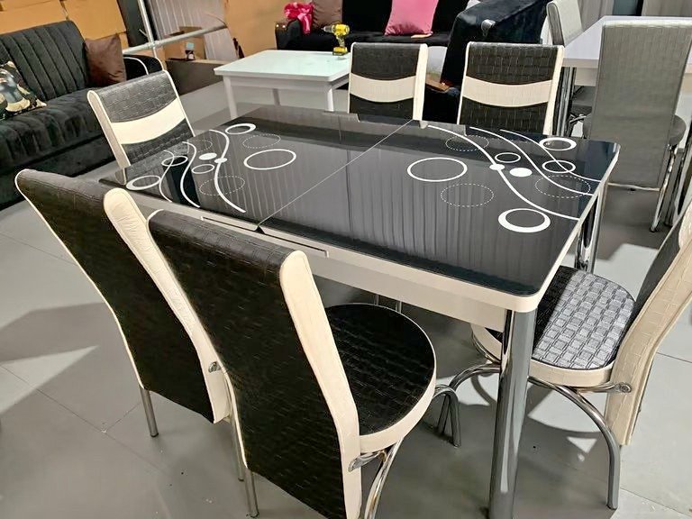 contemporary 6 seater glass dining set – black & white style