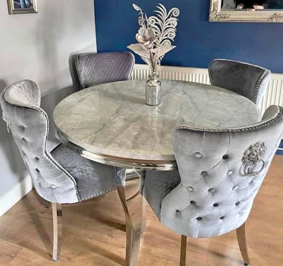 designer marble & gold dining suite with diamond quilted chairs