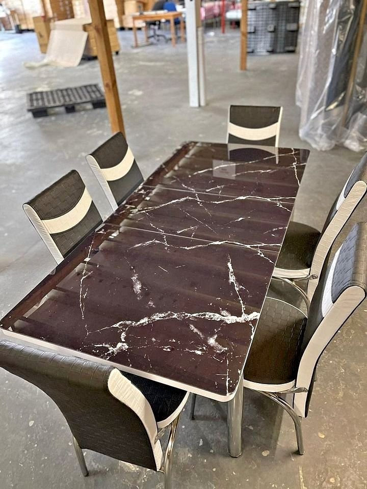 contemporary 6 seater glass dining set – black & white style