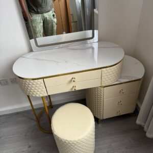 luxury hollywood dressing table – high gloss vanity with led mirror & stool (multi colours)
