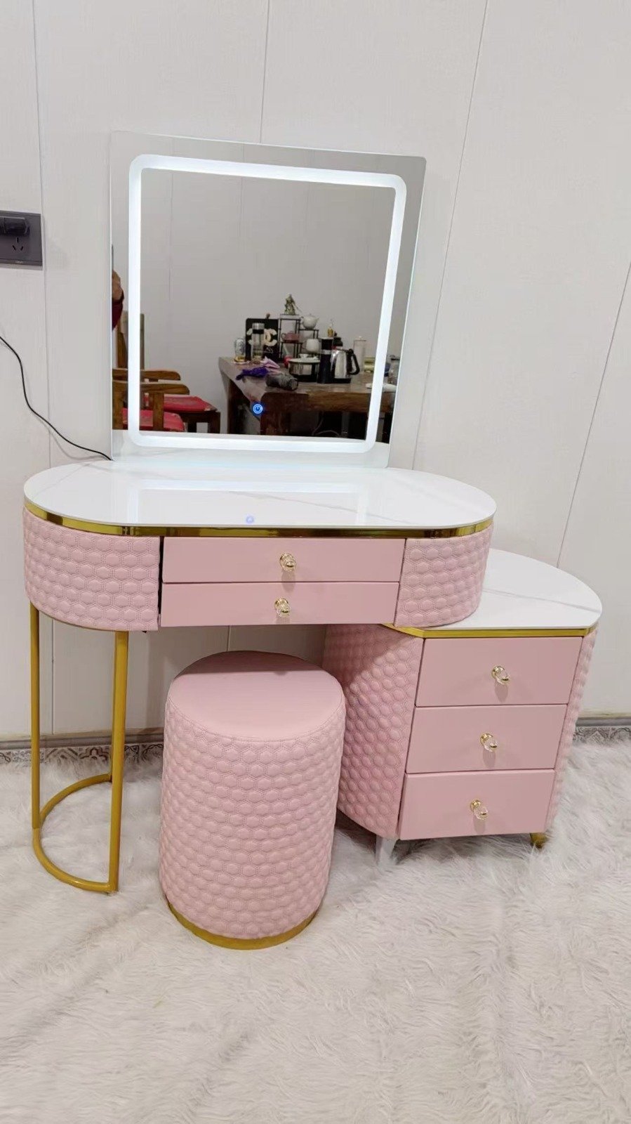 new premium hollywood makeup dressing table – gloss vanity with mirror & stool