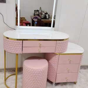 modern vanity dressing table with hollywood mirror – high gloss finish & stool