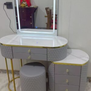 elegant hollywood vanity table set – high gloss dressing table with stool