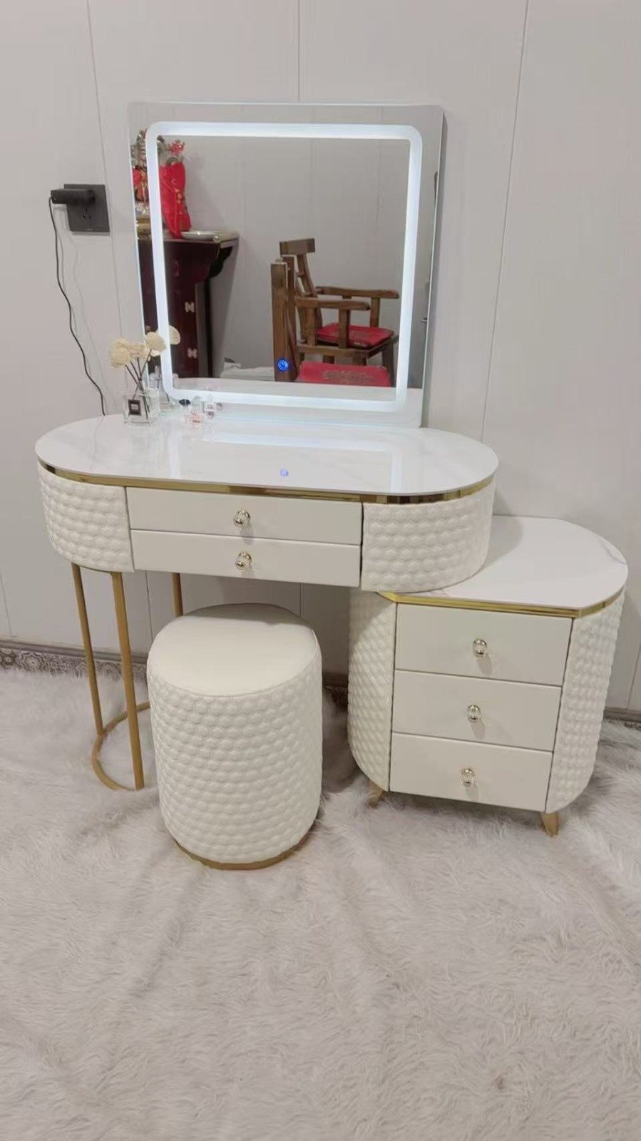 new premium hollywood makeup dressing table – gloss vanity with mirror & stool